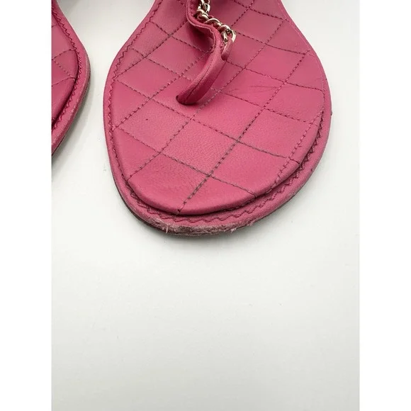 CHANEL Authentic Lambskin Fuchsia And Gold Color Thong Sandals Coco 42 US 11 - Picture 3 of 16